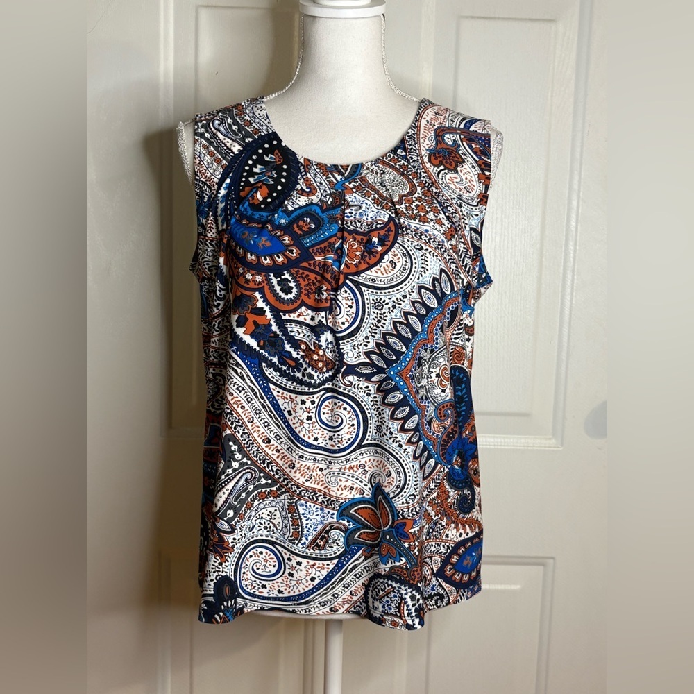 Kasper Paisley Sleeveless Blouse Size Medium. Stretch, colorful, office, summer - Picture 1 of 12